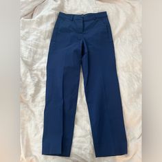 J Crew Blue Women’s Size 2 Kallie Pants Never Worn Perfect Condition Navy Pants For Business Casual In Spring, Blue Ankle-length Dress Pants With Pockets, Tailored Blue Pants For Work, Blue Office Bottoms With Pockets, Blue Wide Leg Work Pants, Blue Workwear Pants With Pockets, Blue Straight Leg Office Pants, Tailored Blue Cotton Pants, Blue Tailored Cotton Pants