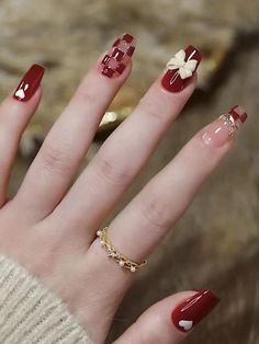 Short Red Nails, Red Press On Nails, January Nail Designs, Classy Nail Art Ideas, Nail Short, Maroon Nails, Red Acrylic Nails, Nail Acrylic