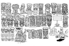 an image of tiki designs in black and white