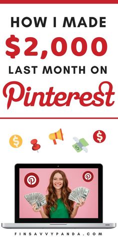 a woman is holding cash in front of her laptop with the words how i made $ 2, 000 last month on pinterest