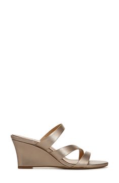 An upscale, yet comfortable strappy sandal is balanced upon a wedge heel for a sleek style. 2.5" heel Synthetic upper, lining and sole Imported Wide Width Sandals, Sleek Fashion, Strappy Sandals, Slide Sandals, Wedge Heels, Sleek, Wedges, Faux Leather, Nordstrom