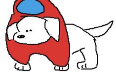 a drawing of a dog with a red vest and blue hat on it's head