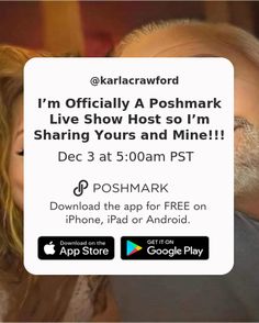 an old man and young woman sharing a text message on their cell phones with the caption'i'm officially a poshmark live show host so i'm sharing yours and mine