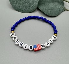 Harris & Walz Kamala Harris Political Beaded Patriotic Bracelet - Etsy Patriotic Bracelet, Cooling Blanket, Mens Long Sleeve Tee, Measuring Tape, Unisex Fashion, Kids Tshirts, Jewelry Bracelets, Multi Color, Beaded Bracelets