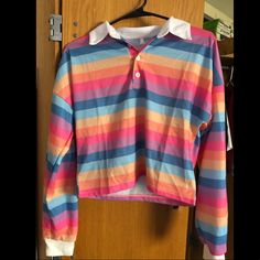 Striped Multicolored Cropped Collar Shirt. New Condition, Never Worn. Clothes Wishlist, Collar Shirt, Colorful Fashion, Collar Shirts, Christmas List, Shirt Color, Colorful Shirts, Outfit Ideas, Womens Sizes