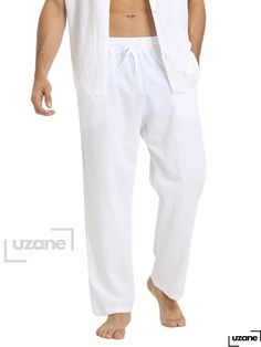 Uzane - Mens Casual Beach Pants: Cotton-Linen Blend Drawstring Wide Straight-Leg Trousers for Yoga and Streetwear Plus Size Cargo Pants, Mens Rain Boots, Mens Loungewear, Novelty Clothing, Plus Size Hoodies, Plus Size Tank Tops, Mens Casual Dress, Big And Tall Outfits, Shirt Dress Casual