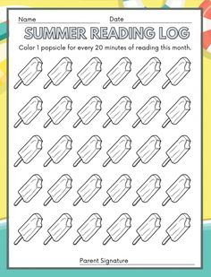 a printable summer reading log for children to use on their books and play with them