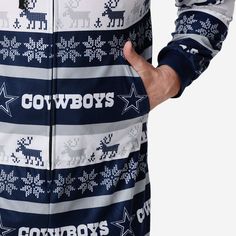 These Dallas Cowboys Ugly Short One Piece Pajamas will keep you bundled up and oh, so comfortable while making sure your legs don't overheat. Balanced, as all things should be. Features Onesie with zipper closure to keep you comfy while you cheer on the team All-over team-colored design so you can rep the team in style Team logo displays throughout, in case there were any doubts where your allegiances lie Repeat winter-themed pattern throughout that will have you feeling like you're in a winter Short One Piece, Short Pant, Long Sleeve And Shorts, One Piece Pajamas, Winter Themed, Winter Theme, Dallas Cowboys, Team Spirit, Short Pants