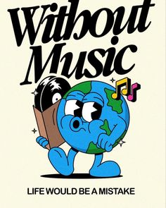 a cartoon character holding a book with the words,'without music life would be a mist