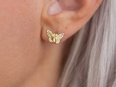 ∙ ∙ B U T T E R F L Y ∙ S T U D ∙ E A R R I N G S ∙ ∙ Made with the following: 12mm - 14K Gold Filled Butterfly Stud Earrings 14K Gold Filled Earnut The listing is for 1 pair of earrings. Due to hygienic reasons, I do NOT accept returns or exchanges on earrings. ∙ ∙ H O W ∙ T O ∙ O R D E R ∙ ∙ Please select add to cart. Please visit our FAQs in the about section for sizing and jewelry care. https://www.etsy.com/shop/SugarFairyJewelry ∙ ∙ P R O D U C T I O N ∙ T I M E ∙ ∙ All items are made to or 14k Gold Butterfly Earrings For Gift, Tiny Butterfly Dainty Earrings, Tiny Dainty Butterfly Earrings, Dainty Tiny Butterfly Earrings, Delicate Gold Earrings With Butterfly Charm, Cute Butterfly Gold Earrings, Rose Gold Butterfly Charm Earrings As Gift, Rose Gold Butterfly Charm Earrings For Gift, Gold Minimalist Earrings With Butterfly Charm