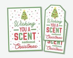 two christmas cards with the words wishing you a scent and an image of a tree