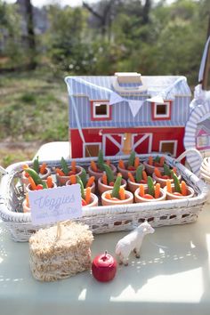 there is a tray with carrots in it on the table