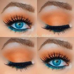 Blue Eyeshadow For Brown Eyes, Morphe 35o, Blue Eyeshadow Looks, Mekap Mata, Orange Eyeshadow, Eyeshadow For Brown Eyes, Blue Eyeliner, Smink Inspiration, Smokey Eyes