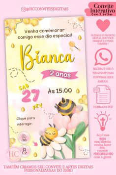 a flyer for a baby shower with flowers and bees on the front, in spanish