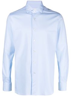 light blue stretch-design classic collar front button fastening long sleeves buttoned cuffs rear curved hem Light Blue Long Sleeve Business Shirt, Light Blue Long Sleeve Formal Dress Shirt, Blue Long Sleeve Shirt With Hidden Button Closure, Blue Long Sleeve Shirt With Hidden Buttons, Blue Button-up Shirt With Concealed Placket, Light Blue Button-up Shirt For Business, Light Blue Business Shirt With Button Cuffs, Blue Button-up Dress Shirt With Concealed Placket, Business Light Blue Shirt With Button Cuffs