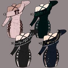 four different types of dresses with laces on them