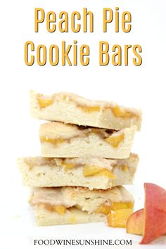 peach pie cookie bars stacked on top of each other