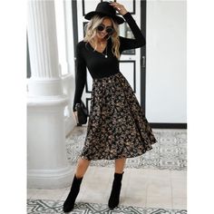 -Item Id 11989886 -Neckline: V Neck -Sleeve Type: Regular Sleeve -Style: Casual -Type: A Line -Waist Line: High Waist -Hem Shaped: Flared -Color: Black -Pattern Type: Ditsy Floral -Sleeve Length: Long Sleeve -Fit Type: Regular Fit -Length: Midi -Material: Fabric -Composition: 100% Polyester -Care Instructions: Machine Wash Or Professional Dry Clean -Sheer: No -Fabric: Non-Stretch **Open To Offers!!!** **Bundle To Save More** **30% Off Bundles Of 2 Or More Items!!** ***Orders Go Out Within 5-10 B Fall A-line Midi Dress For Brunch, A-line Midi Dress For Fall Brunch, Black Floral Print Midi Dress For Fall, Fall A-line Midi Dress For Day Out, Chic Black Midi Dress For Fall, Black Dress For Brunch In Fall, Black Dress For Fall Brunch, V-neck Midi Dress For Day Out In Fall, V-neck Midi Dress For Fall Day Out