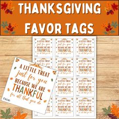 thanksgiving printable tags with the words, thanks and leaves