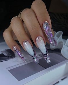 Latest Nail Extensions Designs, Nail Extensions Designs, Russian Almond Nails, Nail Extension Designs, Almond Acrylic Nails Designs, Artistic Nails, Disney Acrylic Nails, Nail Piercing, Luminous Nails