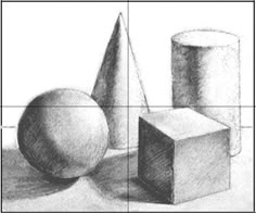 a pencil drawing of three different shapes