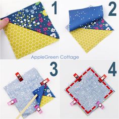 four pictures showing how to make an applique quilt with the instructions for sewing