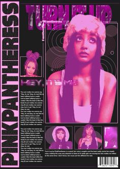 the back cover of an album with images of women in pink and black hair on it