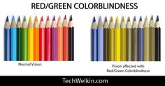 colored pencils with the words red, green, and colorblindness on them