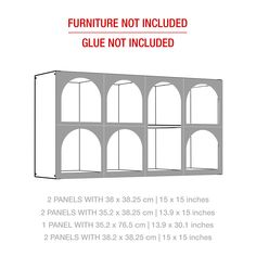 the furniture not included glue - on is shown with measurements for each window and door