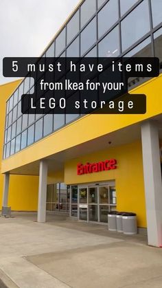 a yellow building with the words 5 must have items from ikea for your lego storage