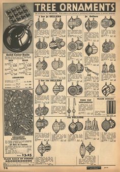 an old advertisement for christmas tree ornaments from the 1950's, with instructions on how to make them