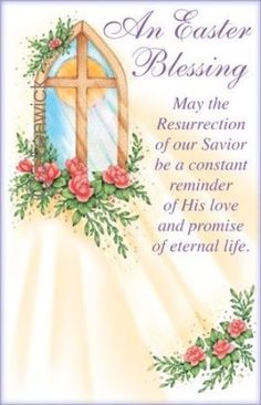 an easter blessing with flowers and a cross in the center, on a white background