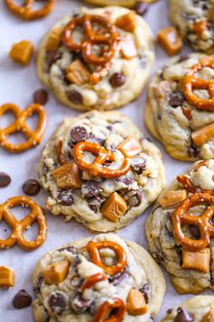 cookies with pretzels and chocolate chips on top