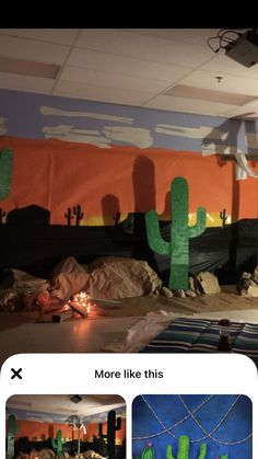 the room is decorated with cactus decorations and lights