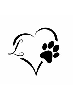 a dog paw and heart with the word love written in black on a white background