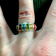 Beautiful And Hardly Worn Rainbow Pattern Ring. Pattern Ring, Ring Color, Rainbow Pattern, Womens Jewelry Rings, Silver Ring, Silver Rings, Women Jewelry, Size 6, Rainbow