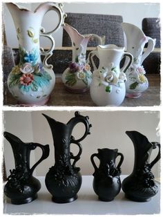 four different vases with flowers painted on them