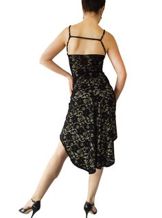 "This classic godet dress has been a part of our collection since 1998. Updated here in black stretch lace with your choice of lining colors. Simple straight front silhouette and swishy godet fishtail in back. Narrow elastic shoulder straps. Adjustable back strap for best fit. Fully lined. Size: -Front length: 22\" / 50.8cm -Back length: 30\" / 66cm -Longer lengths available on request, no additional charge. -Sizes 4 . Please see size chart below. Fabric & Care: -Easy care, no-wrinkle poly/s Fitted Lace Dress With Lace Trim For Gala, Sleeveless Fitted Lace Dress For Evening, Fitted Sleeveless Lace Dress For Evening, Fitted Lace Gala Dress, Fitted Sleeveless Lace Dress For Gala, Sleeveless Fitted Lace Evening Dress, Fitted Lace Trim Cocktail Dress, Black Lace Dress With Fitted Bodice For Gala, Fitted Midi Lace Dress