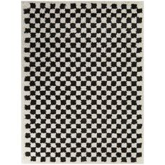 a black and white rug with checkered squares on the bottom, it is shown