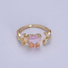 Pink Heart Ring, Kawaii Ring, Heart Ring Gold, Pink Heart Rings, Inexpensive Jewelry, Everyday Ring, Adjustable Jewelry