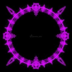 an abstract circular frame with purple stars and spikes in the center on a black background