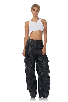 The clean lines of the wide-leg Maxwell cargo pants are enhanced by a high-waist design. Street style pocket details and a relaxed fit make her your new go-to pants. She comes in noir faux leather. Style Tip: Pair her with a Zadie for a complete look. Noir Faux leather High rise Wide wide leg Relaxed fit Cargo pocket d Baggy Cargo Pants, Cargo Pocket, Baggy Pant, Leather Style, Cargo Pant, Catsuit, Pocket Detail, Bangalore, Clean Lines