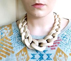 Nude Chunky Chain Necklace, Oversized Chain Statement Necklace - AlinaandT - PinkLion Necklace Polymer Clay, Chunky Chain Necklace, Necklace Big, Chunky Chain Necklaces, Fabric Necklace, Gold Statement Necklace, Polymer Clay Necklace, Clay Necklace, Chain Links