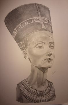 a drawing of an egyptian woman wearing a hat