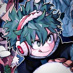 an anime character with green hair and headphones