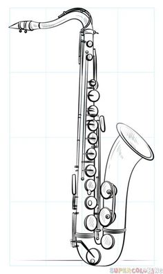 a drawing of a saxophone on a white background