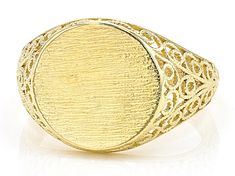 Artisan Collection of Turkey™ 18k Yellow Gold Over Sterling Silver Signet Ring. Measures Approximately 0.79"L x 0.51"W. Shank 0.13"W. Engraved Gold Round Band Jewelry, Fine Jewelry With Yellow Gold And Decorative Band, Intricate Design Engraved Yellow Gold Ring Gift, Intricate Engraved Yellow Gold Ring As Gift, Gift Yellow Gold Engraved Ring With Intricate Design, Gift Intricate Engraved Yellow Gold Ring, Fine Jewelry Rings With Decorative Band, Heirloom Style Yellow Gold Filigree Ring Gift, Yellow Gold Engraved Filigree Ring