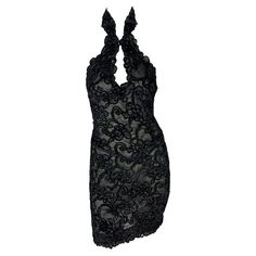 Check out this item from 1stdibs! 1980s Thierry Mugler Black Lace Semi-Sheer Halterneck Mini Dress: https://www.1stdibs.com/id-v_19746642 Glamorous Evening Mini Dress With Lace Trim, Sheer Lace Mini Dress For Evening, Backless Lace Mini Dress For Cocktail, Lace Trim Backless Mini Dress For Party, Vintage Backless Party Dress, Fitted Halter Neck Mini Dress With Lace Trim, Sheer Backless Lace Mini Dress, Backless Sheer Lace Mini Dress, Evening Coquette Mini Dress