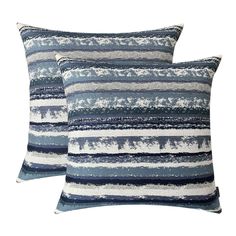 two blue and white striped pillows