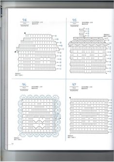 four rows of crochet are shown with numbers on each row and the number one is